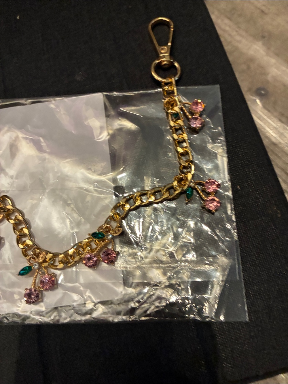 Gold Chain Bag Charm with Pink Flower Charms - Picture 5 of 5